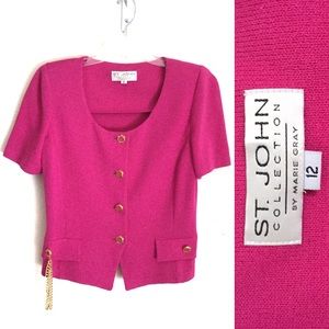 St. John Collection Knit Short Sleeve Jacket Pink